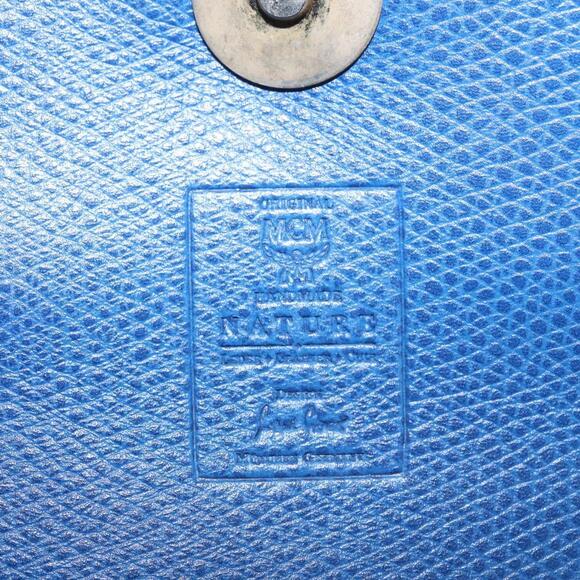 MCM Hand Bag Leather Blue Gold Auth BA6222 - Picture 12 of 16